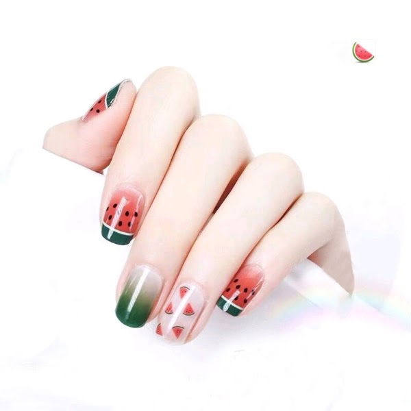 Hướng dẫn làm nail dưa hấu dễ thương đơn giản tại nhà