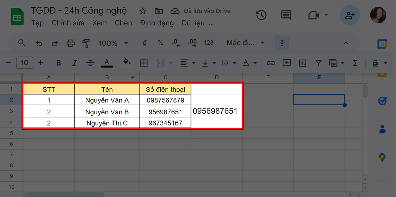 Cách thêm số 0 ở đầu trong Google Sheets