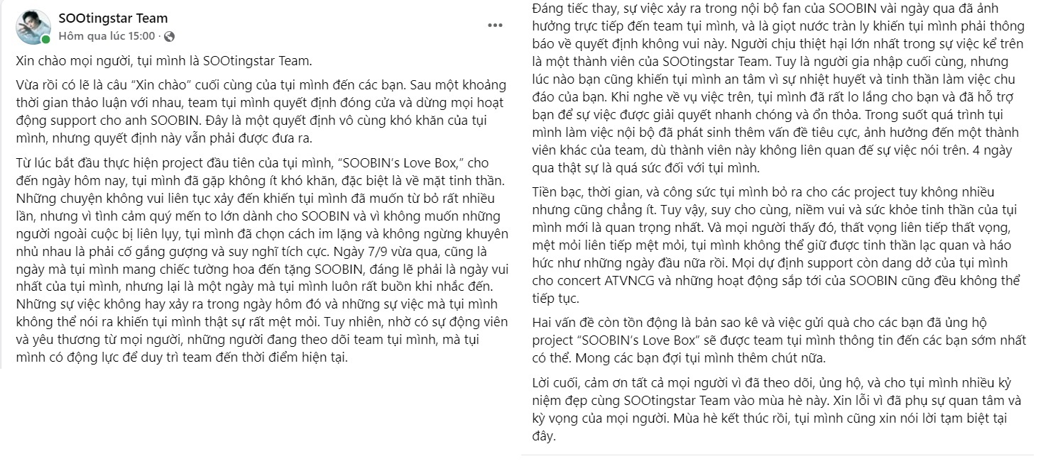 FC SOOBIN lại “lục đục": Fan đầu tàu tuyên bố “đóng cửa page", thất vọng vì một chia sẻ của thần tượng - Ảnh 2.