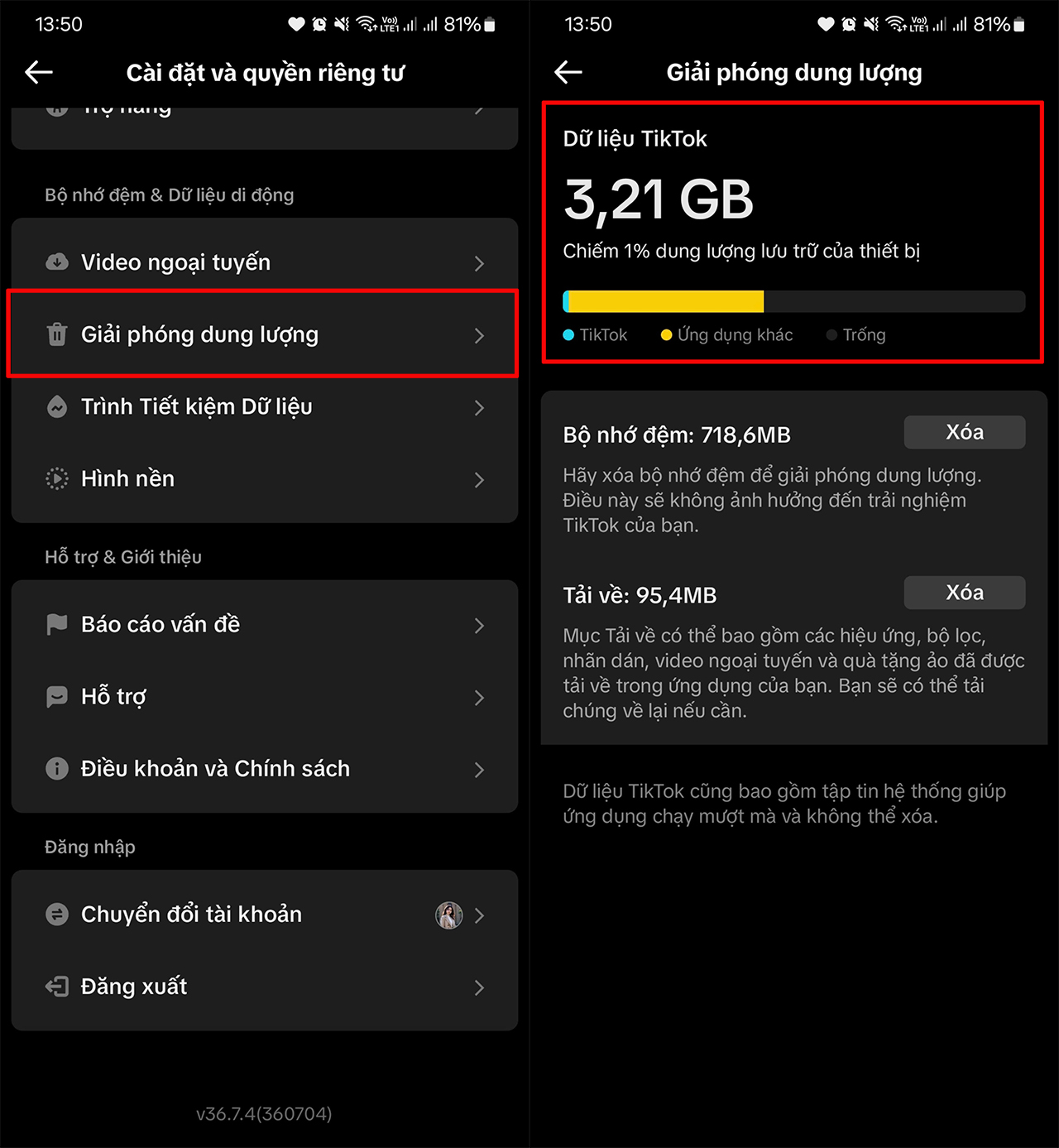 Cách giải phóng dung lượng TikTok