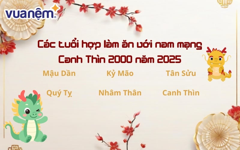 Các tuổi hợp làm ăn với nam mạng Canh Thìn 2000 năm 2025.