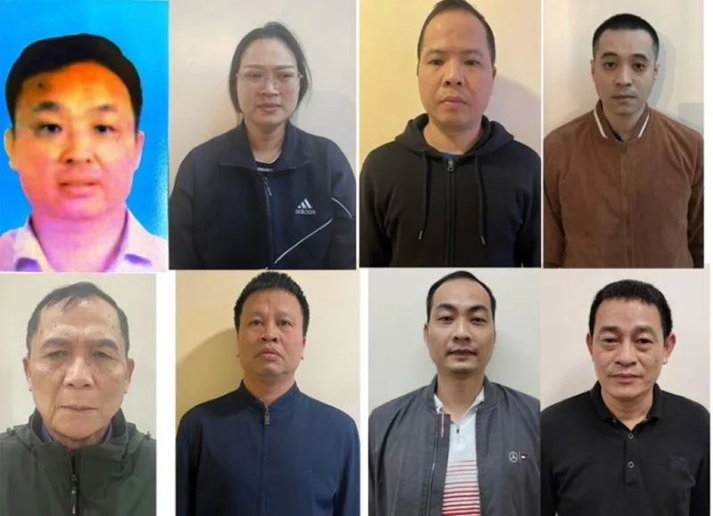 Một số bị can trong vụ án. Ảnh: BCA các bị can Công ty thái Dương buôn lậu đất hiếm.jpg