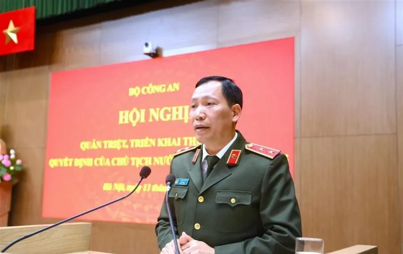 Thứ trưởng Bộ Công an Lê Văn Tuyến phát biểu chỉ đạo tại hội nghị. Ảnh CA dac-xa-nam-2025.jpg