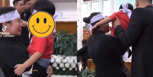 quybinh-1126-1 Nhóc tỳ này có hành động tình cảm khi lau nước mắt cho mẹ.
