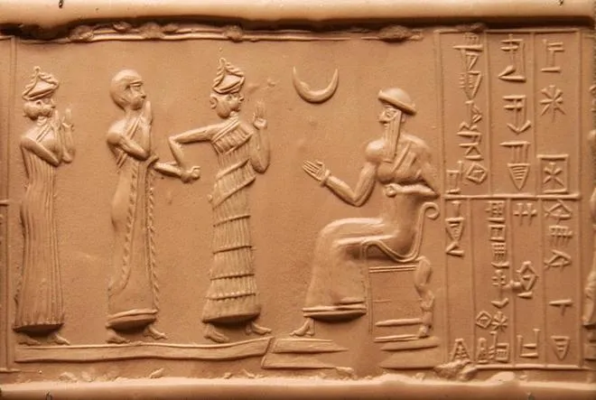 Hình ảnh vua Ur-Nammu được vẽ trên phiến đất sét nung của người Sumer. Ảnh: Wikimedia. Ur-Nammu.jpg