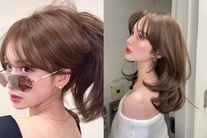 Màu nâu mocha mousse khi nhuộm toàn bộ mái tóc mang lại hiệu ứng nhẹ nhàng