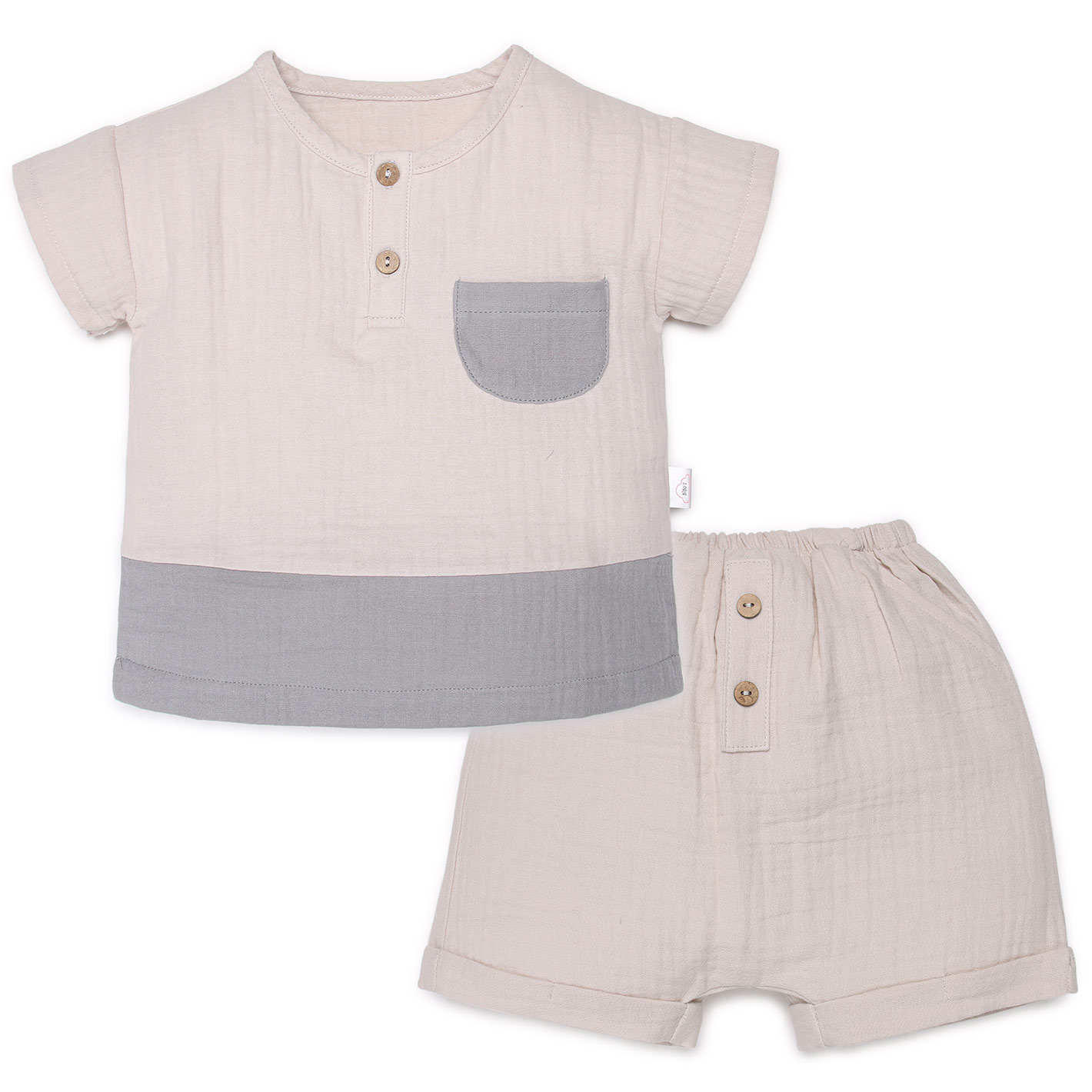 Bộ bổ trụ cộc tay bé trai Bibo’s áo xô ghi mix quần ghi