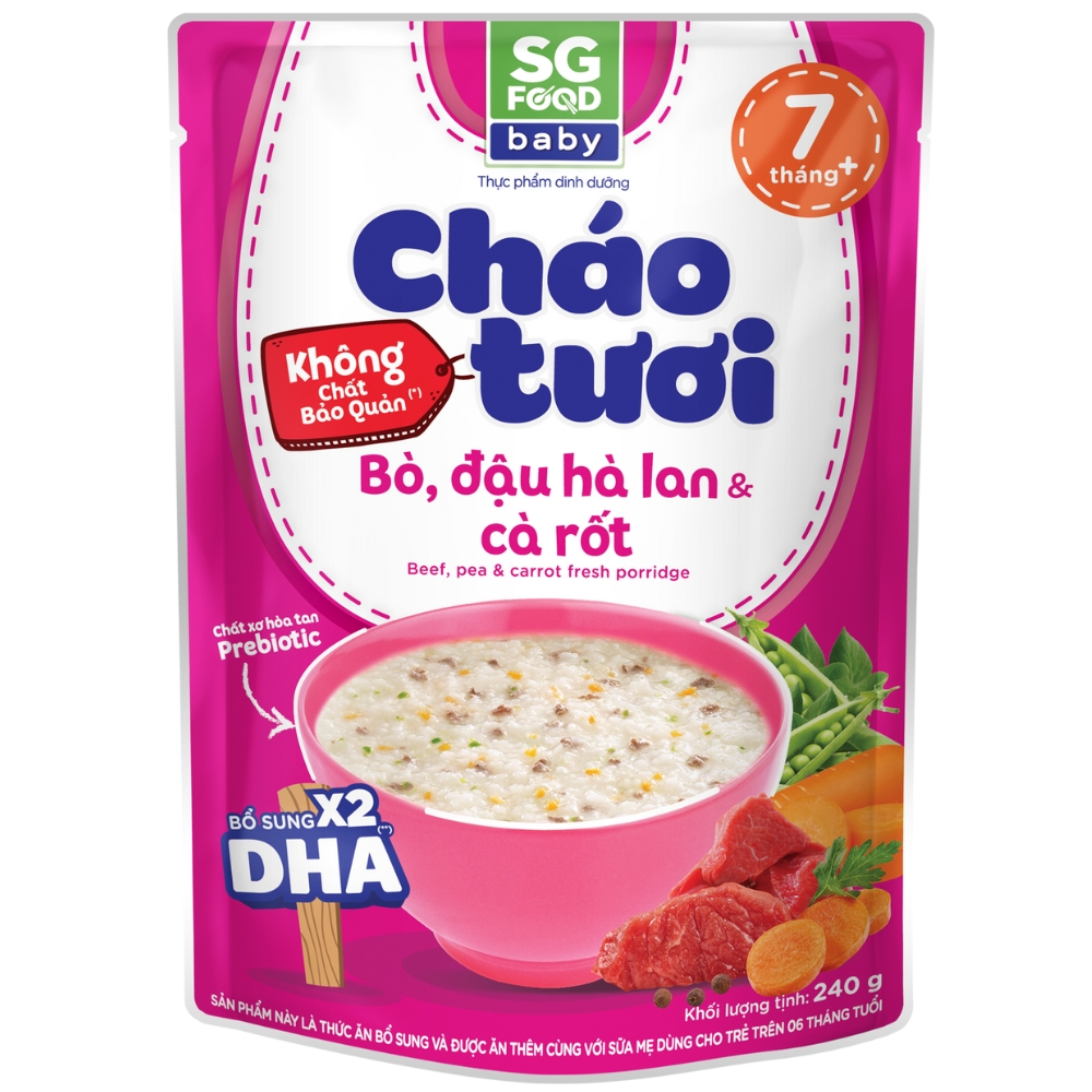 Cháo tươi Sài Gòn Food Baby vị bò, đậu hà lan, cà rốt 240g