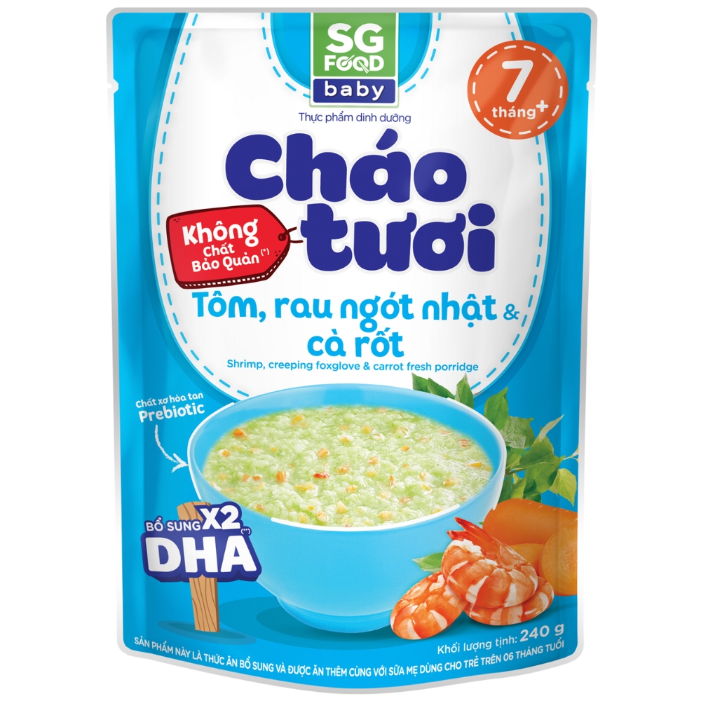 Cháo tươi Sài Gòn Food Baby vị tôm, rau ngót Nhật, cà rốt 240g (Giao bao bì ngẫu nhiên)