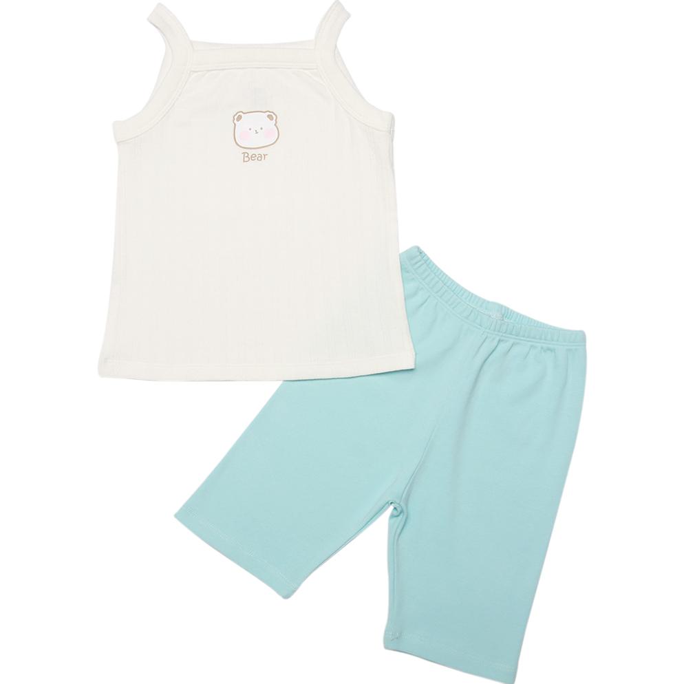 Set áo 2 dây Bibo's trắng mix quần xanh