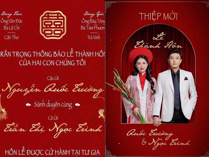 Tấm thiệp cưới của Quốc Trường và Ngọc Trinh khiến mạng xã hội dậy sóng. - Ảnh: FBNV