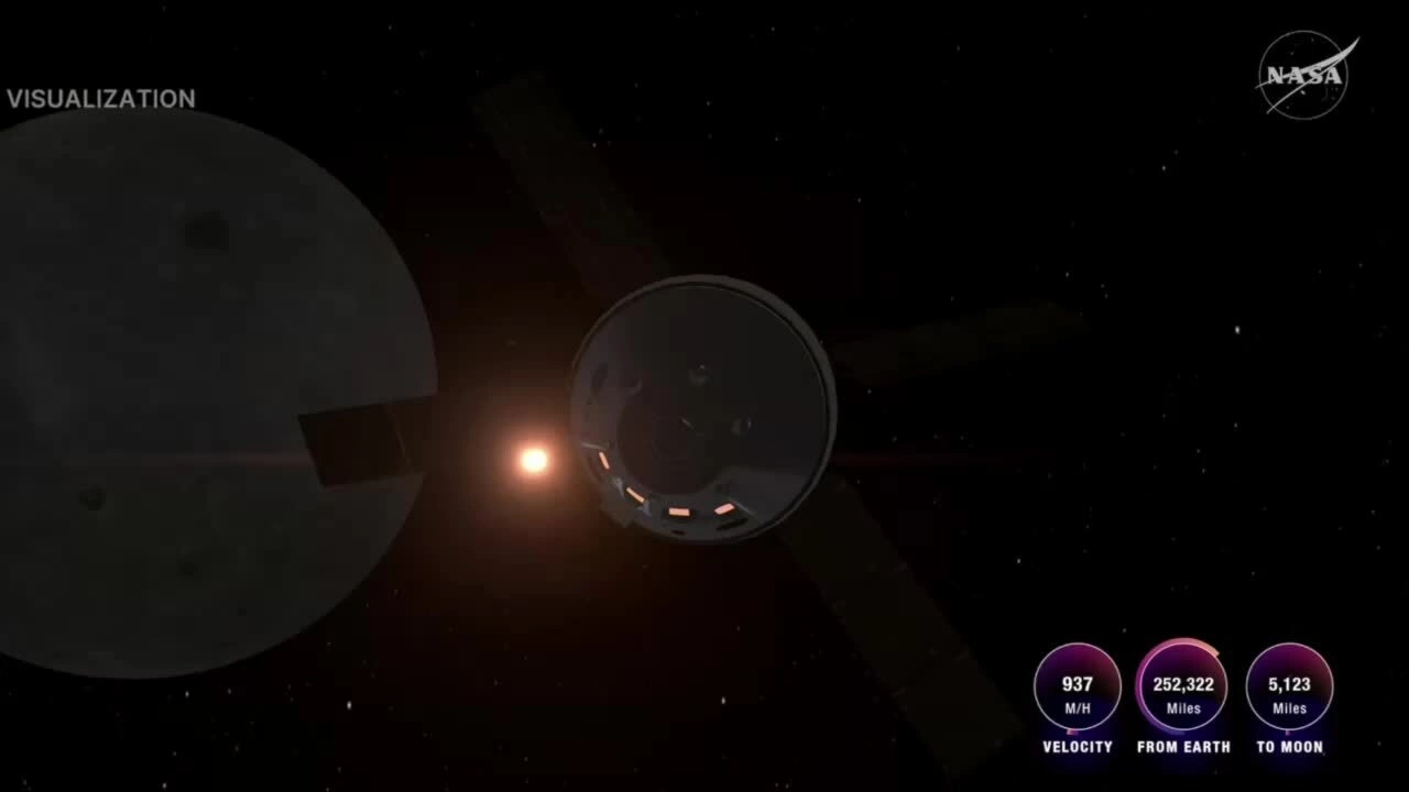 Đồ họa và khoảnh khắc nhật thực nhìn từ tàu Orion