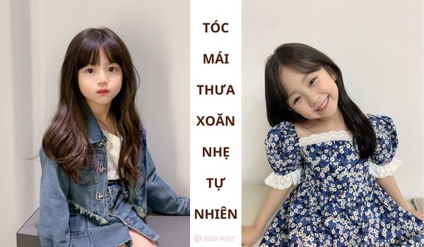 Bé gái tóc mái thưa xoăn nhẹ tự nhiên