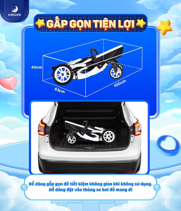 Thiết kế dễ dàng gấp gọn, tiện lợi khi ra ngoài