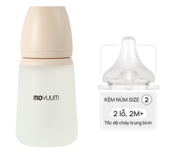 Bình sữa Moyuum silicone 260ml kèm núm size 2
