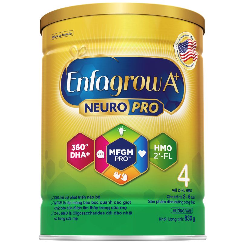 Sữa Enfagrow A+ Neuropro HMO số 4 vị thanh mát 830g (2 - 6 tuổi) (Giao hàng ngẫu nhiên)
