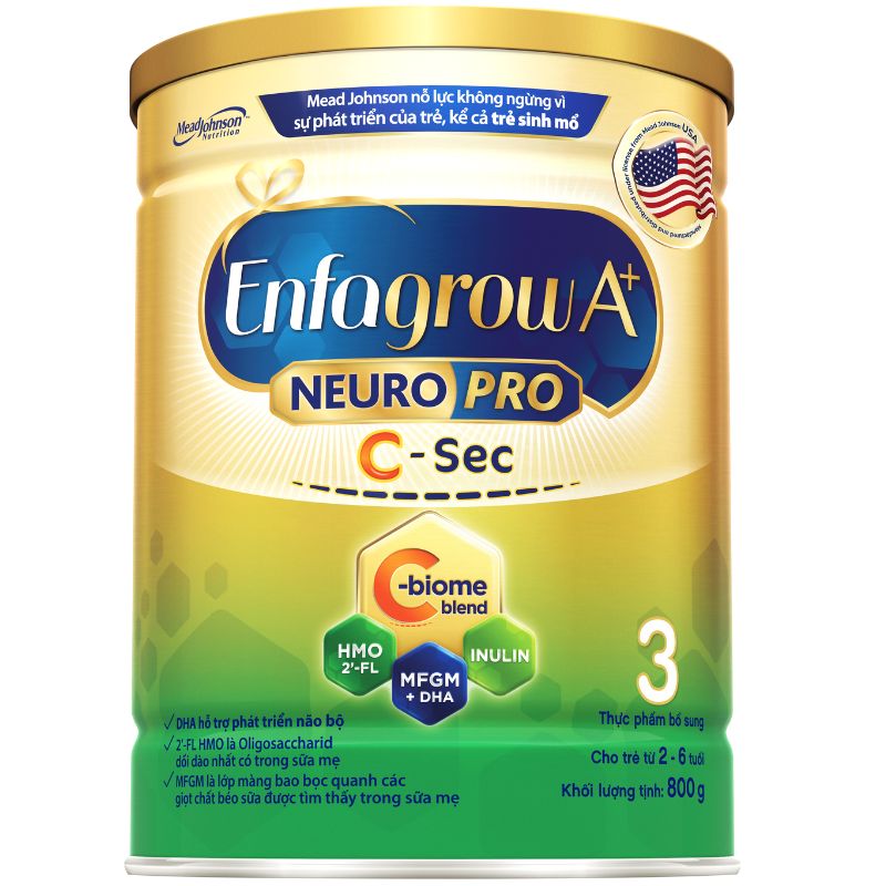 Sữa Enfagrow NeuroPro số 3 C-Sec cho trẻ sinh mổ 800g (2-6 tuổi)