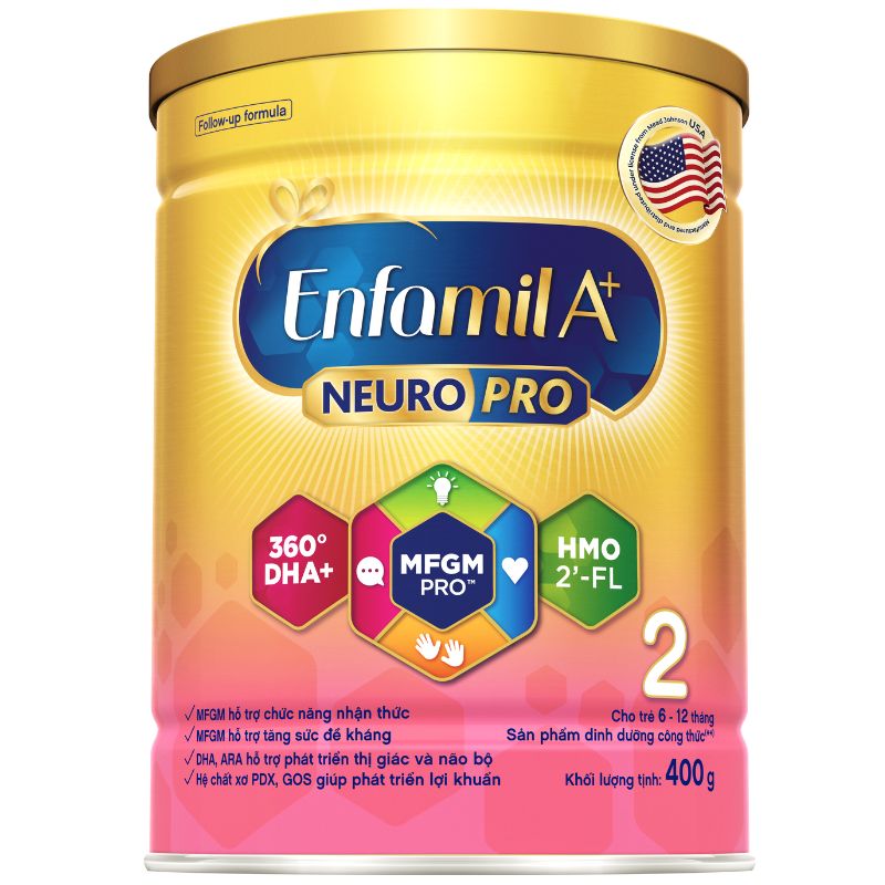 Sữa Enfamil A+ Neuropro HMO số 2 vị thanh mát 400g (6 - 12 tháng)
