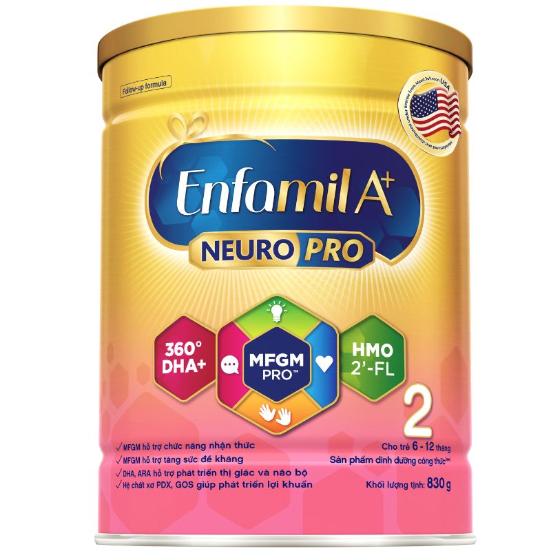 Sữa Enfamil A+ Neuropro HMO số 2 vị thanh mát 830g (6 - 12 tháng)